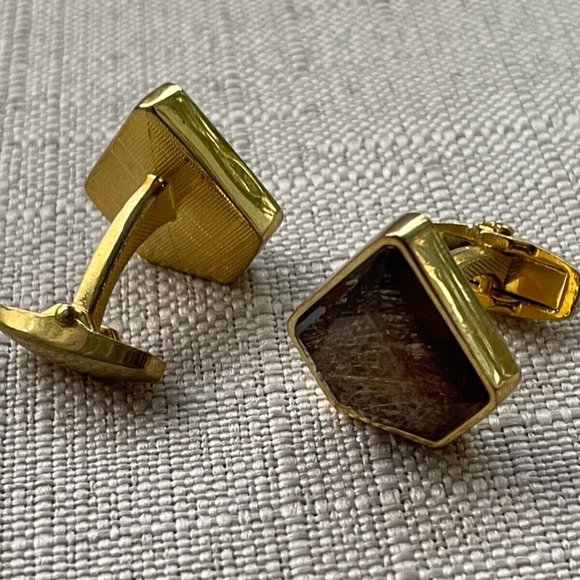 Men Cufflinks Brown Stone Accent Gold Tone Men Dress Shirt Cuff Stud Jewelry New - Picture 6 of 8